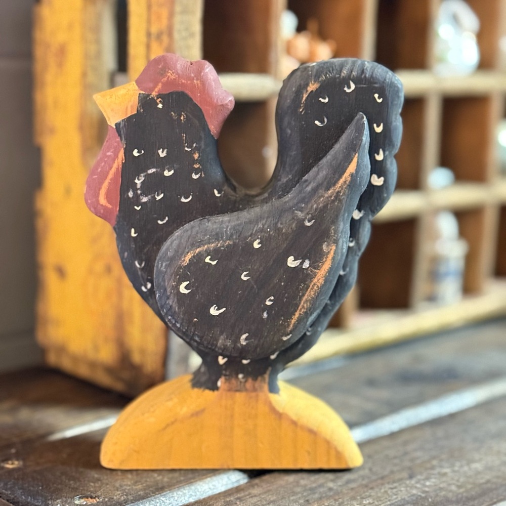 Hand carved wood and hand painted distressed primitive  folk art rooster.